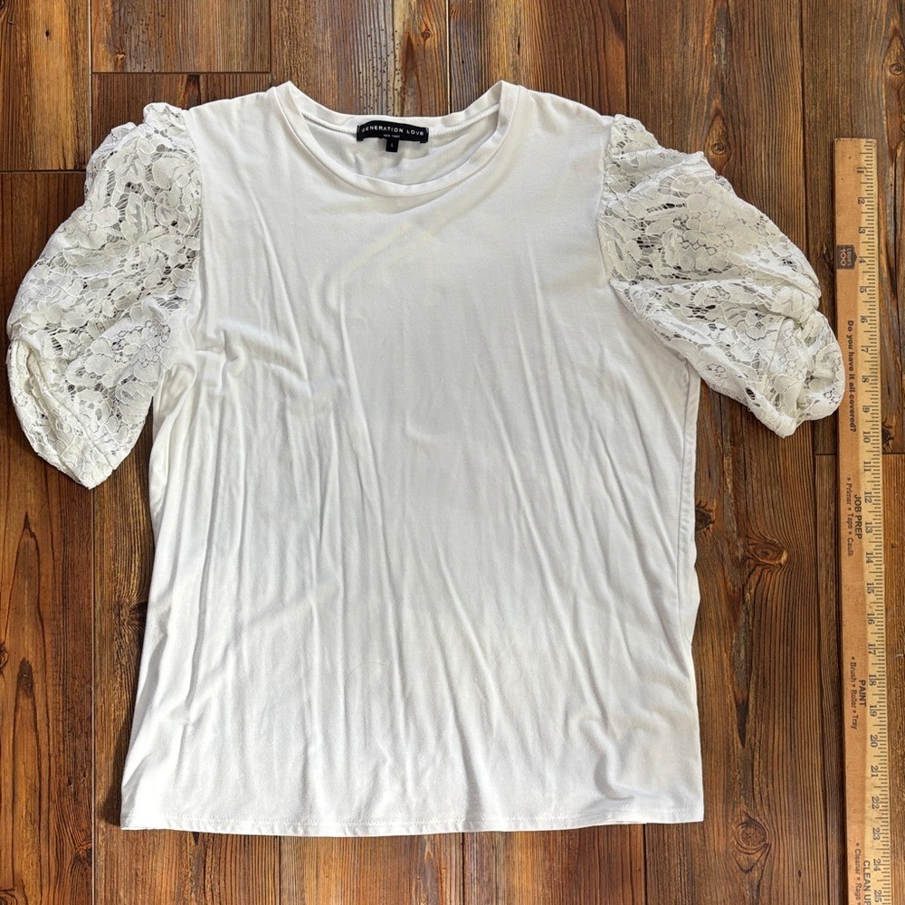 Generation Love White Lace Sleeve Tee Large